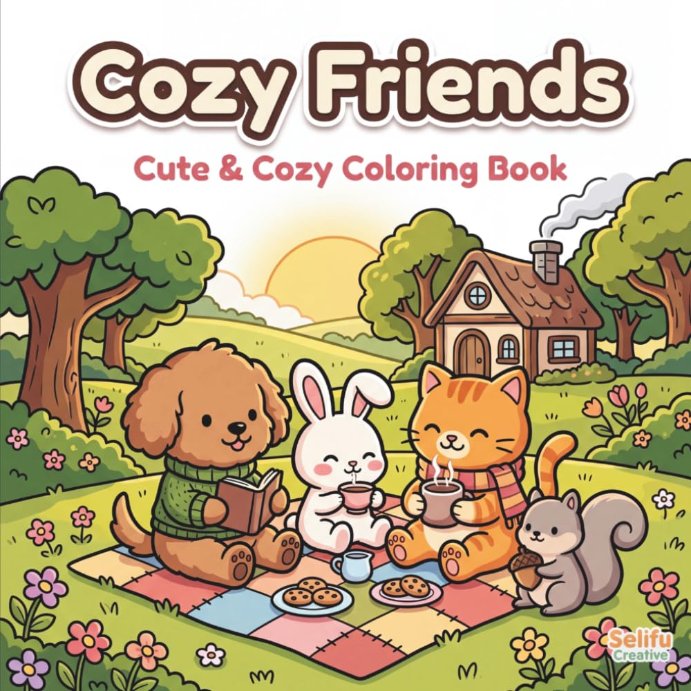 Kawaii Animal Coloring Book - Cozy Friends: 40 Adorable Easy Coloring Pages for Kids and Adults - PDF Printable Stress Relief: Cute Dogs, Cats, and ... Cozy Moments: Hygge Life Coloring Books)