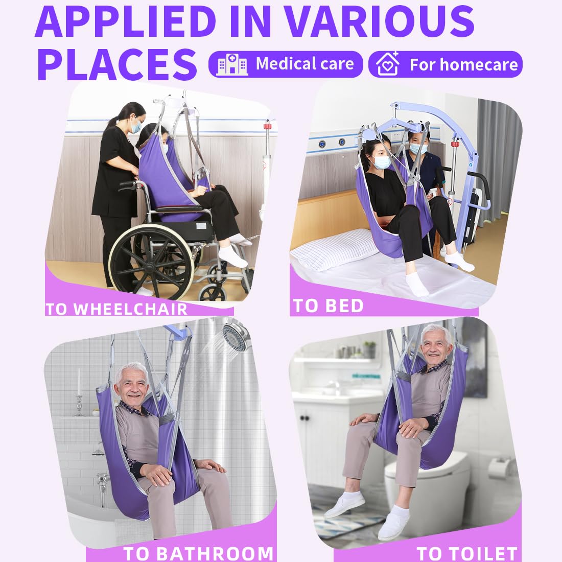 Eslinga de elevación dividida para pacientes con soporte de espalda baja, capacidad de transferencia de 500 libras para levantar e ir al baño de forma segura, ajuste universal reforzado de