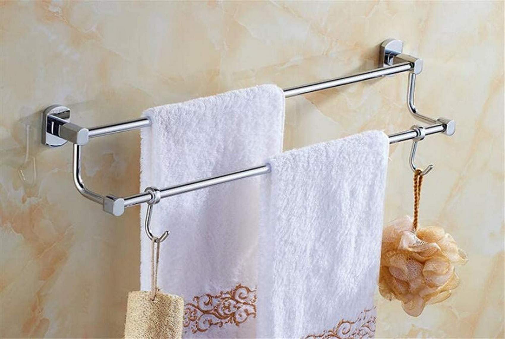 FGXHHS Copper Double rod Towel rack,Towel rack,Wall-mounted Rust-proof towel bar,For Bathroom Kitchen Office.Punch free-Q 70cm(28inch)