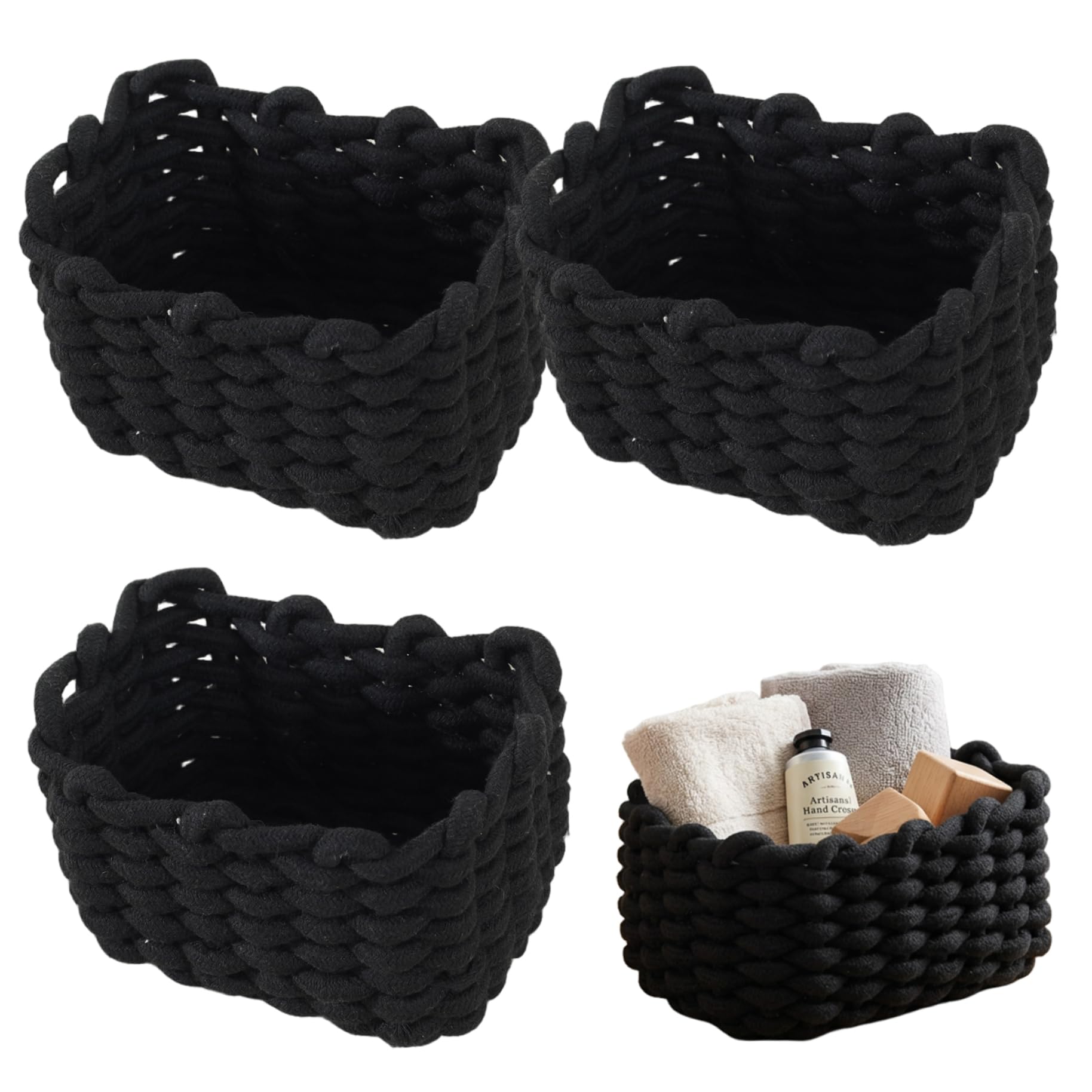 Paniers de rangement en corde de coton pour placard cuisine