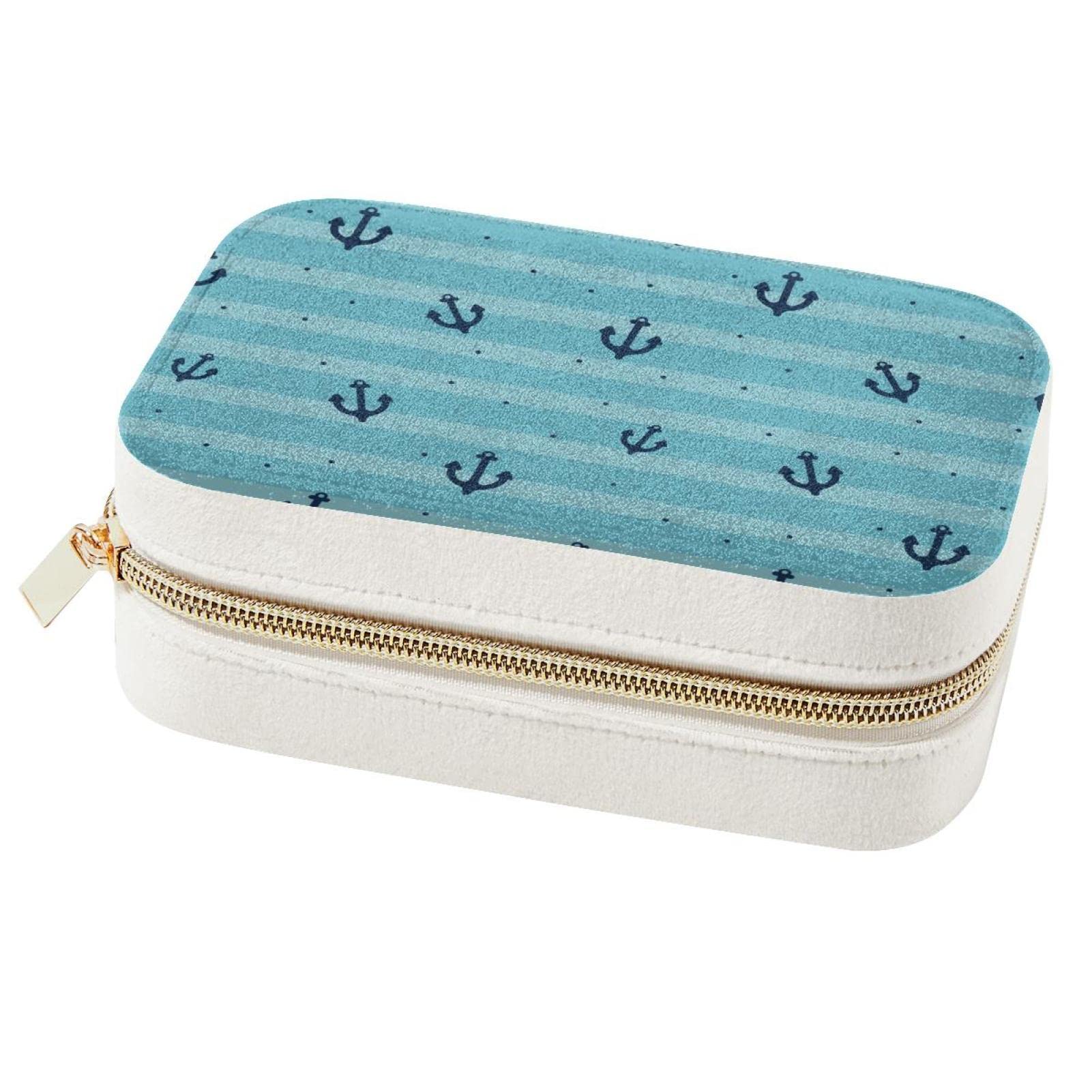 Mini boîte à bijoux de voyage marine rayée pour vacances et weekend