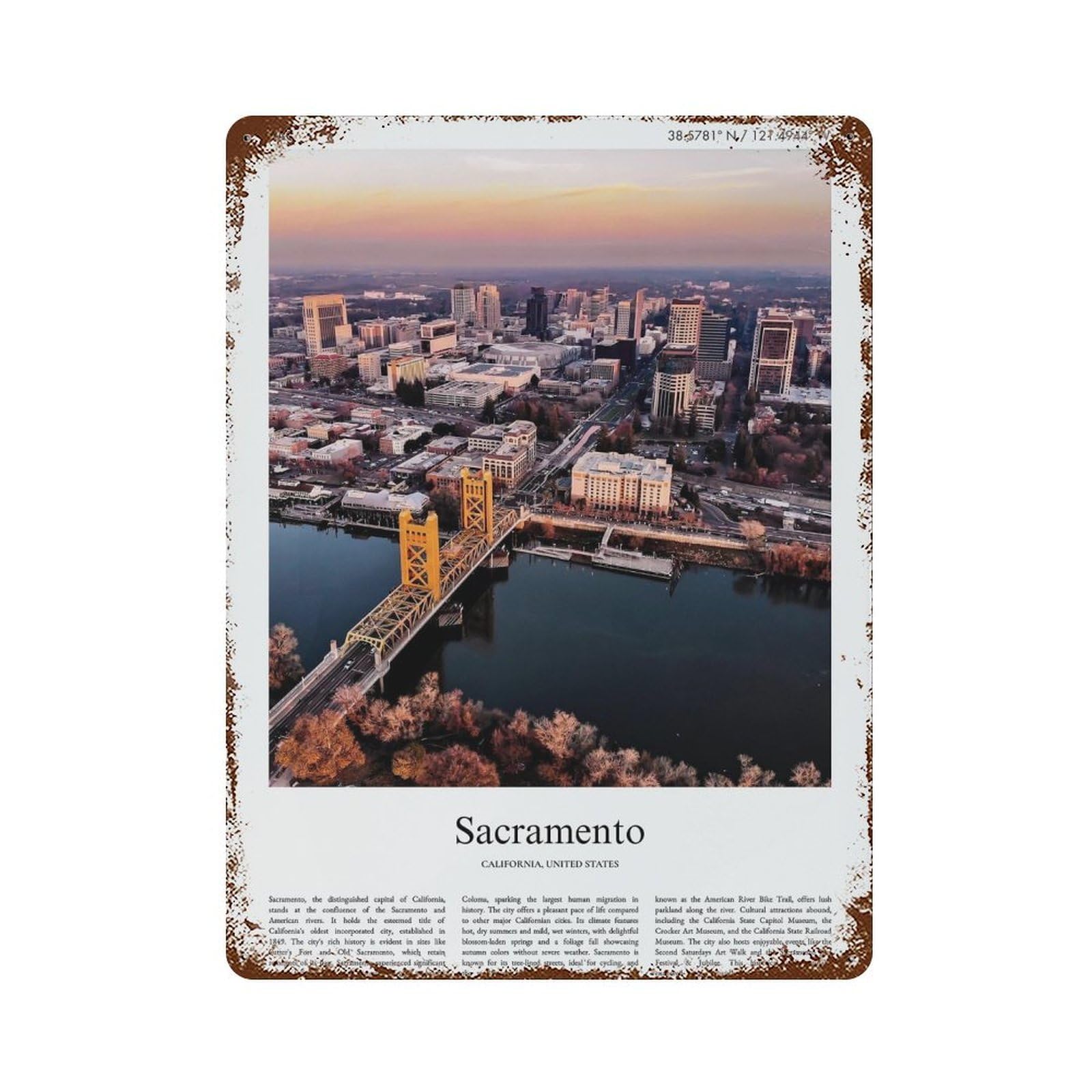 xiaoxiaoshen Sacramento California, United States, USA City Scenery Wall Decor Art Metal Tin Poster Modern Home Decor Art Home Bar Shop Decorations Vintage Sign 40x30cm
