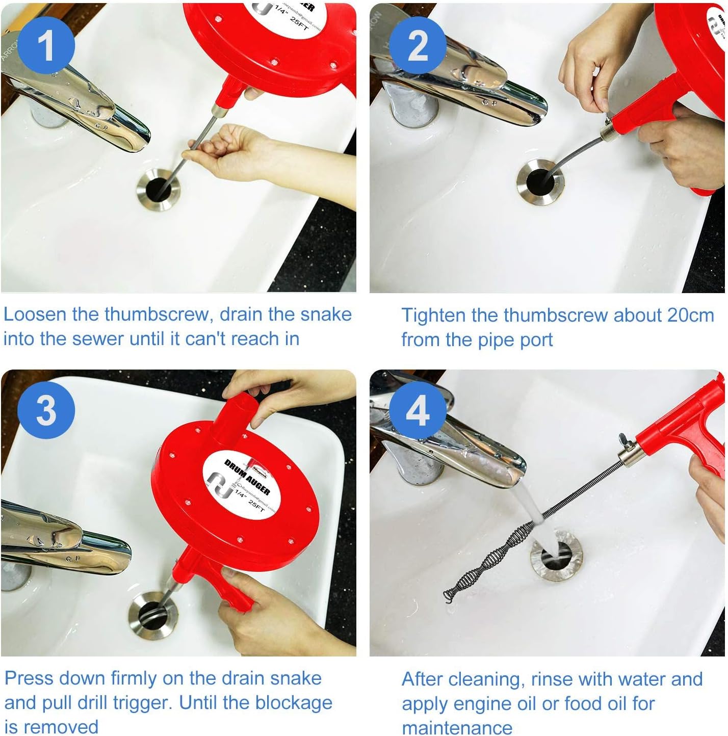 Crazy Deals Plumbing Snake Drain Auger, 25 Ft Flexible Sink Snake, Pipe Snake, Drain Clog Remover for Bathroom Kitchen Sink, Shower Drain, Sewer Tool, Comes with Gloves and 1 Pack Plastic Hair Snake