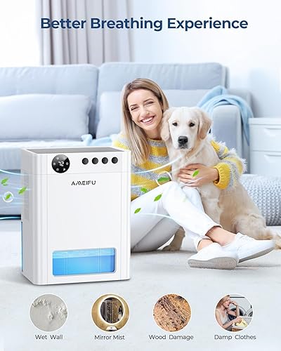 Miniatura 3 de AMEIFU - Deshumidificador de 1100 pies cuadrados para sótano con tanque de agua de 135 onzas, deshumidificador silencioso para baño, dormitorio,