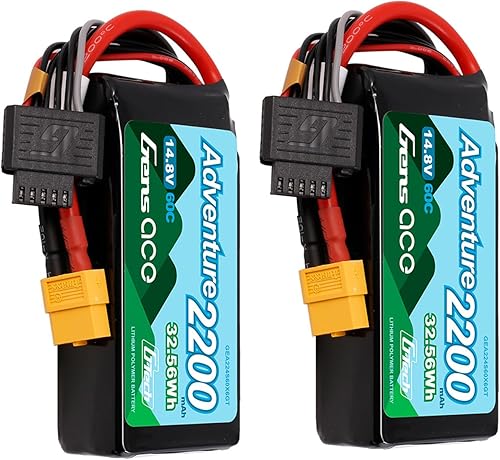 Gens ace Paquete de baterías Lipo G-Tech Adventure de 2200 mAh 4S1P 60C 14.8 V con enchufe XT60 (2 piezas)