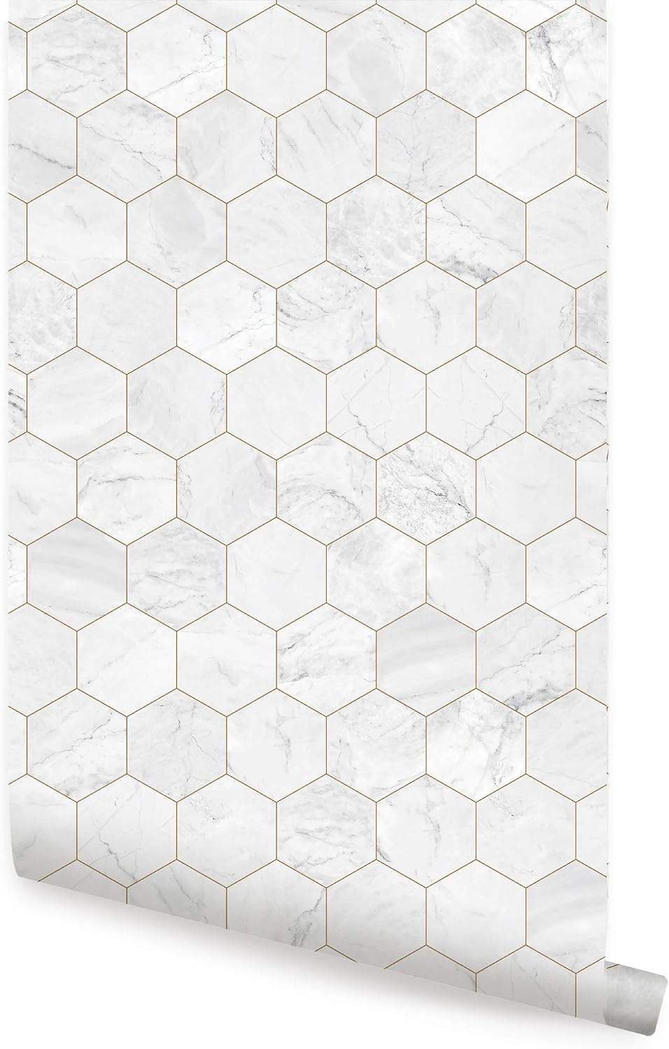 Simple Shapes Hexagon Marble Large Wallpaper- Peel and Stick (6 Sheet Pack - 2ft x 9ft, White)
