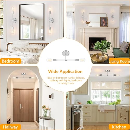 Miniatura 7 de FadimiKoo 2 luces de níquel cepillado para baño, accesorios de iluminación de baño plateados sobre el espejo, iluminación moderna de pared interior