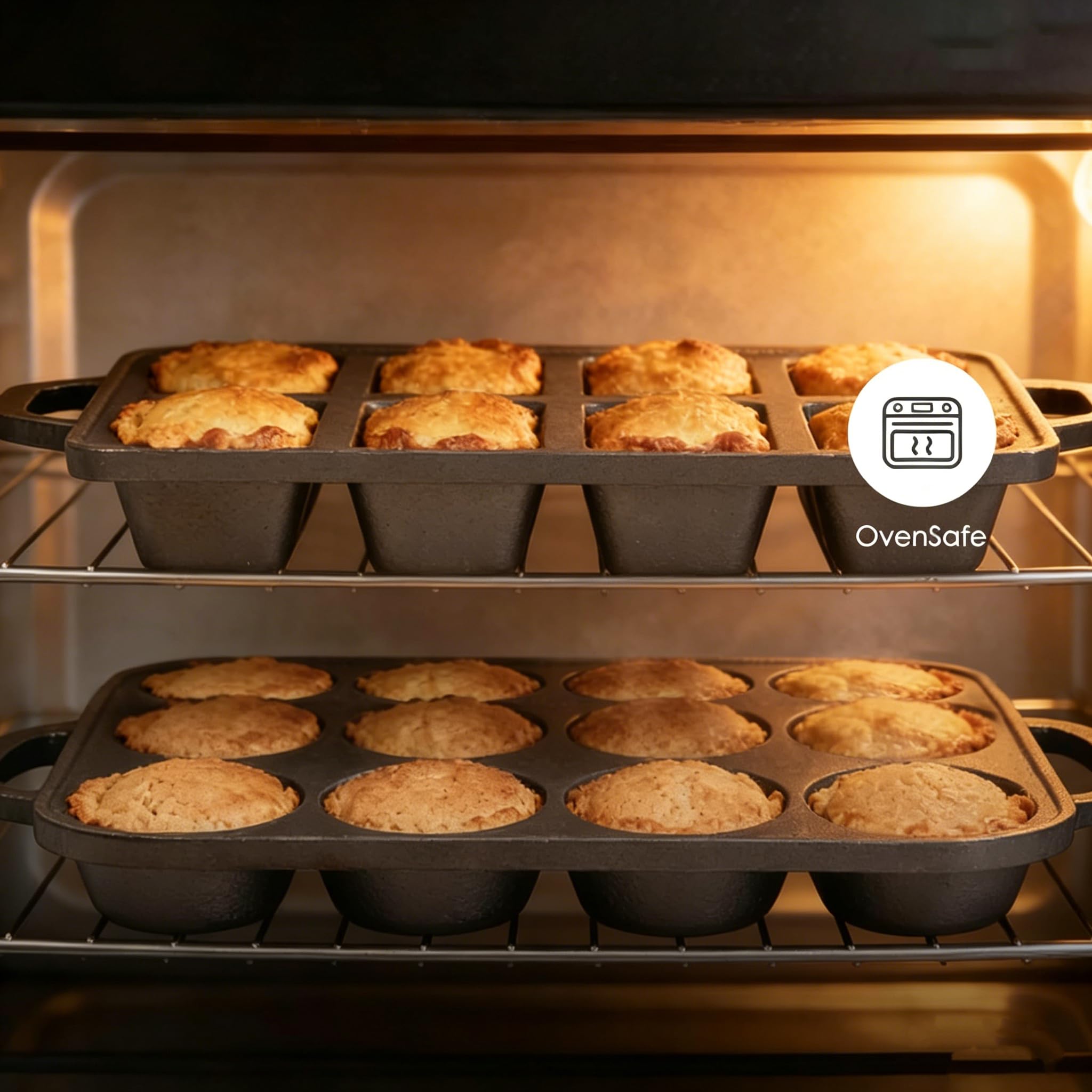 Flavehc Gusseisen-Muffinformen für 12 Tassen und Mini-Kastenformen aus Gusseisen, 8 Mulden, normale Größe, Cupcake-Form, vorgebrannte Kastenformen zum Backen