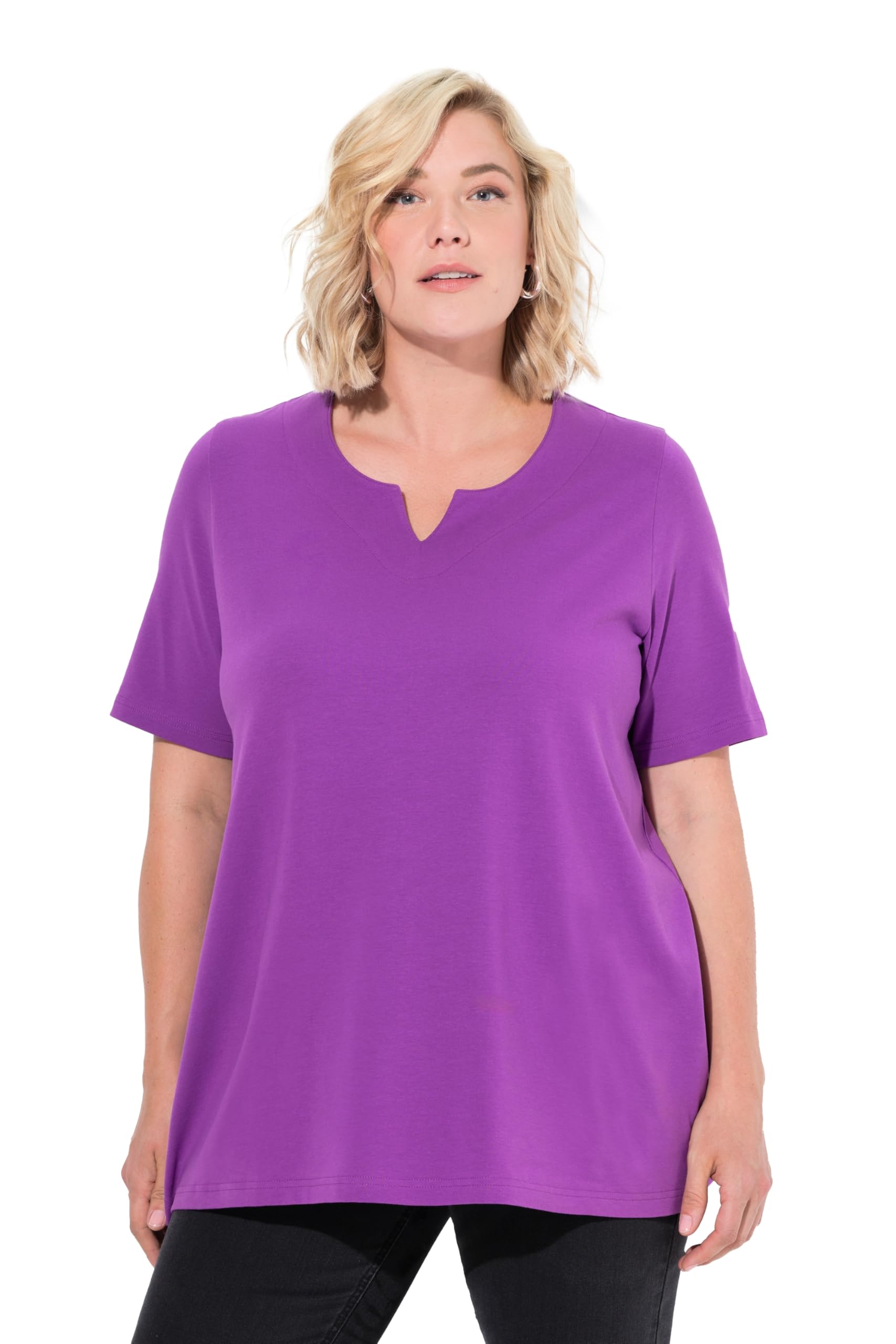 Ulla Popken Damen große Größen Übergrößen Plus Size T-Shirt, A-Linie, Tunika-Ausschnitt, Halbarm 807259