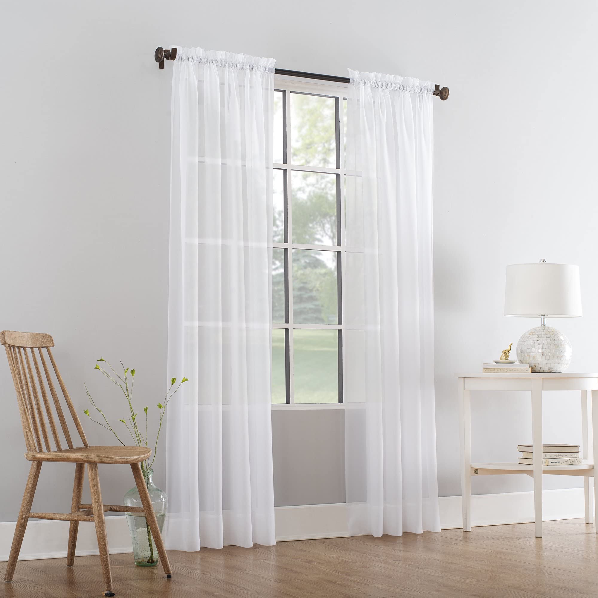 lucy voile pair of 54" wide sheer voile curtains 10 colours (white, 63" drop)