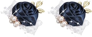 QUARKZMAN Artificial Flowers Wrist Bracelet 2 Pack Roses Bracelet Bracelet Bride Bride Wedding Wedding Prom End of Anniversary, 7 * 7cm Dark Blue