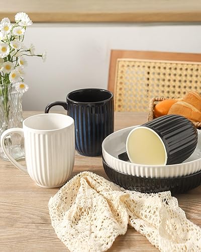 Miniatura 6 de Hasense Juego de 4 tazas de café de 16 onzas, grandes tazas de cerámica acanaladas con mango grande para café, té y cacao, diseño moderno y peso