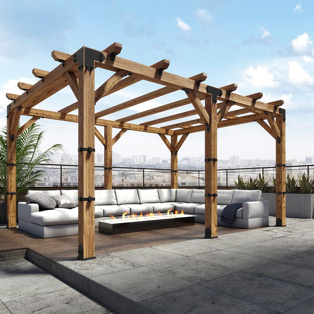 OZCO Ironwood 5 in T-Tie Plate Connector | Decorative Hardware with Pre-Tapped Holes for Timber Bolts & Screws | Powder-Coated Galvanized Steel for Deck, Pergola & Structural Wood Connections