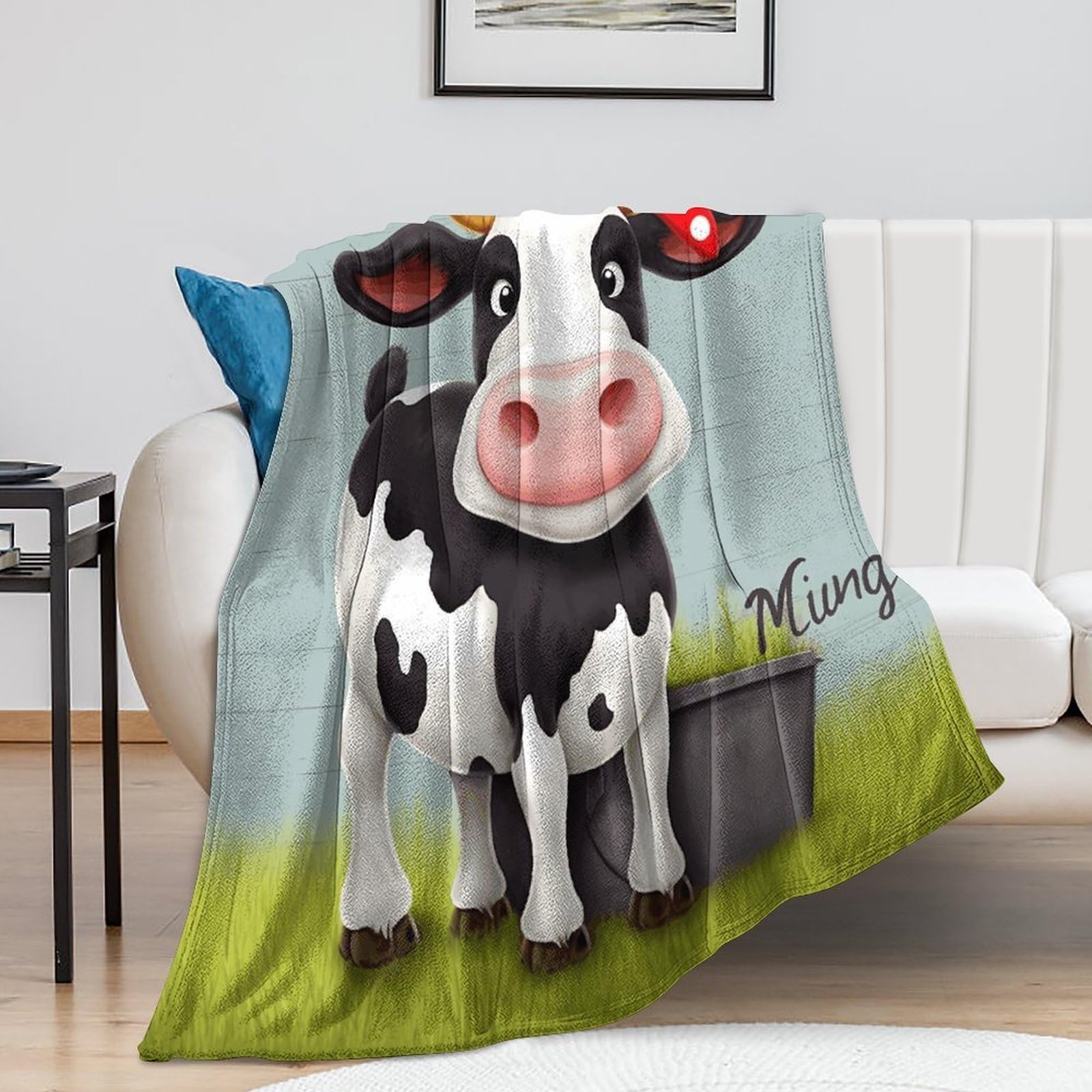 Couverture de lit en peluche motif vache, le cadeau idéal et utile