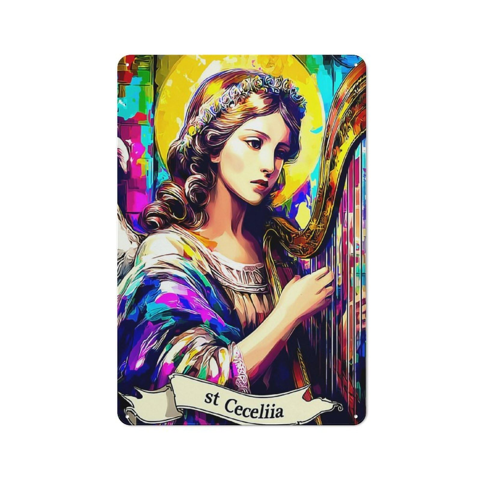 Junmoney Saint Cecilia's Harp Symphony -1 Printed Metal Sign 30X20cm For Hobby Room Or Studio, For Creative Interior Collectors
