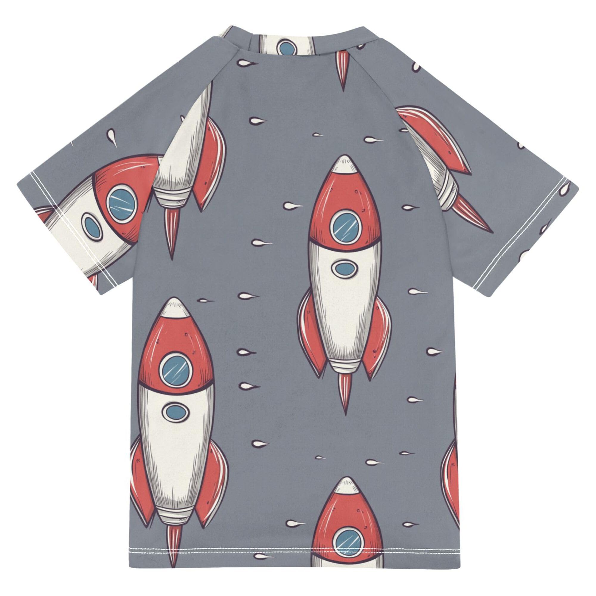 Wudan Space Rockets Gray Girl Bathing Suit UV Protection Childrens Bathing Suits Swimwears Baseball Shirts for Toddler Boy 9-10Y