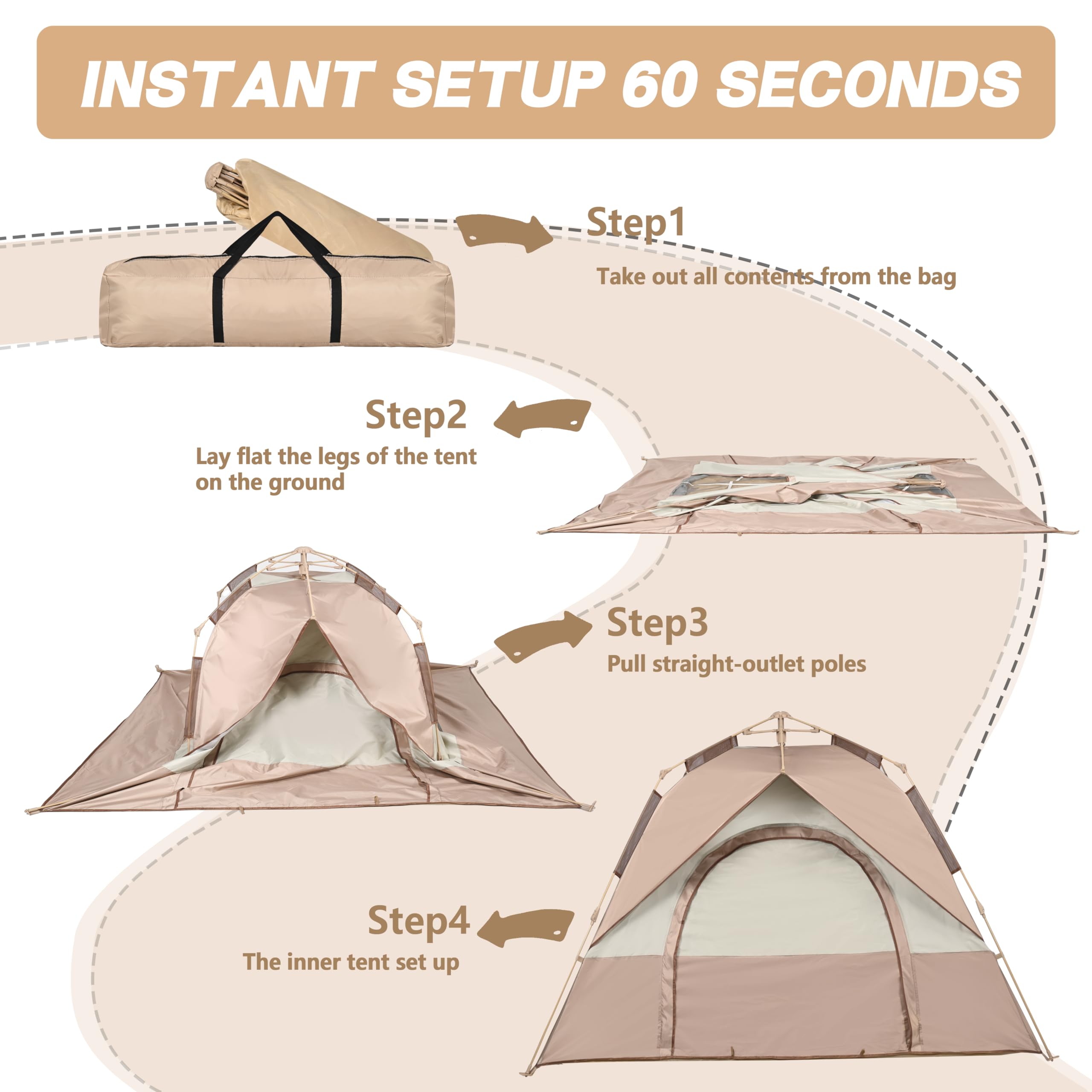 Tienda de campaña automática para 2 a 6 personas para 4 estaciones, impermeable y resistente al viento, tienda de campaña con puerta y ventana para acampar familiar al aire libre, senderismo, caza