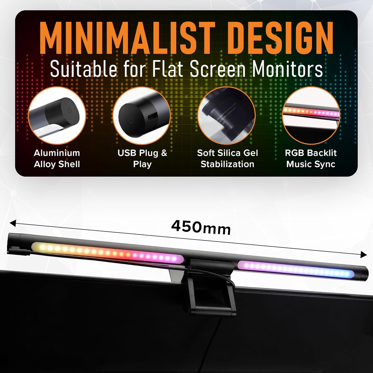 Beam Monitor Light Bar, LED Light bar for Eye Caring, e-Reading, LED Desk Lamp with Auto-Dimming, Touch Control, No Screen Glare, Space Saving, Home Office Task Lamps Black (RGB Backlight)