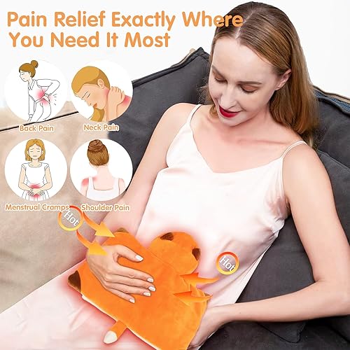 Miniatura 2 de Almohadilla térmica para microondas, animales de peluche calentables de zorro para período, alivio del dolor de calambres, linda almohada suave y