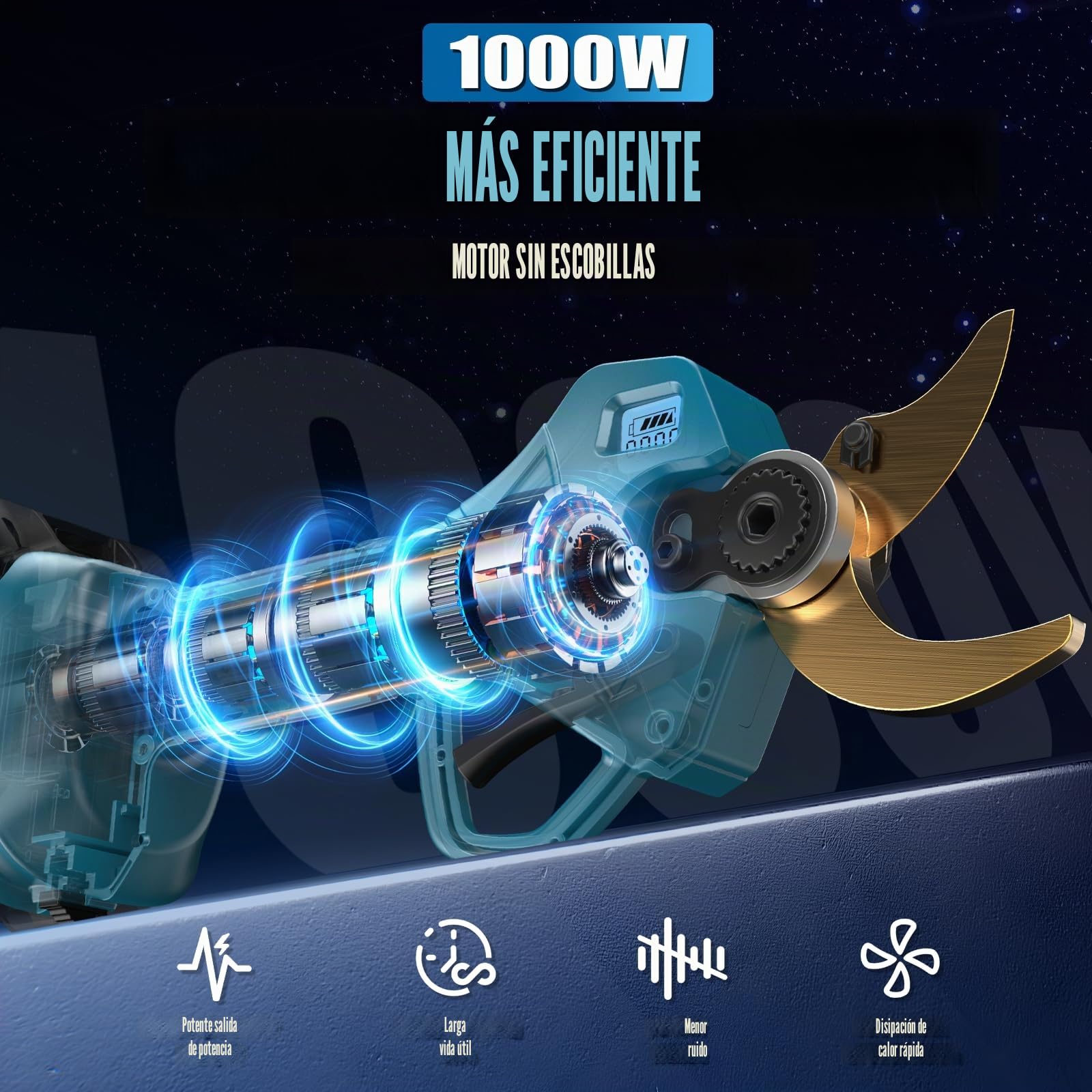 Tijeras de podar eléctricas 2 en 1 con Motor sin escobillas de 40 mm y pértiga de 2,5 m, Apertura máxima de 60 mm, para Makita BL-18V, Pantalla LCD, para podar árboles (sin batería)