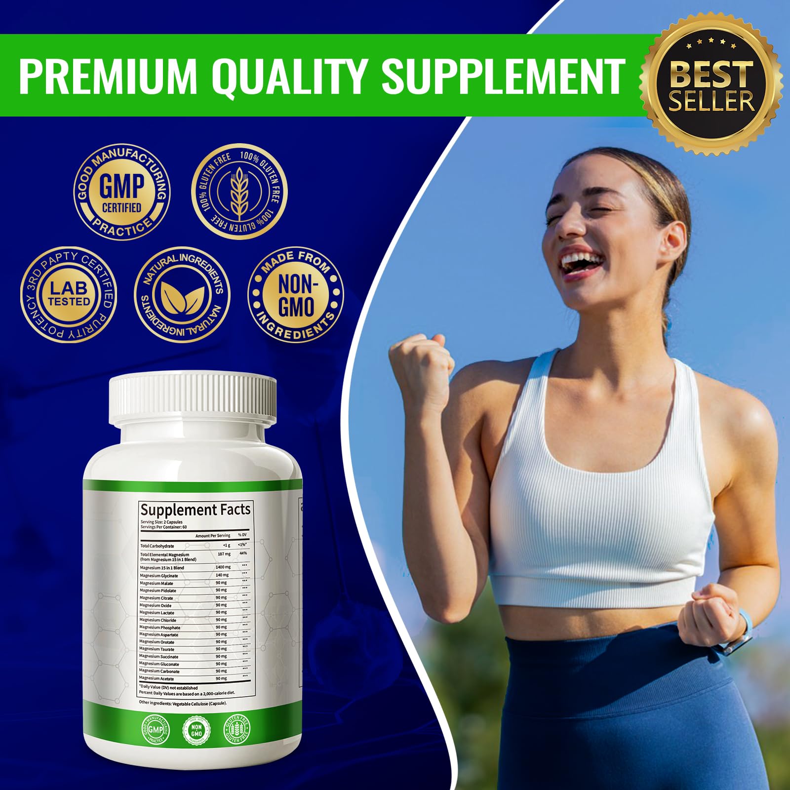Magnesium Complex for Women Men 1400mg Magnesium Glycinate 15-in-1- Glycinate, Malate, Citrate, Taurate - Supports Stress, Muscle & Sleep - Non-GMO - 120 Capsules — Amazon image 6