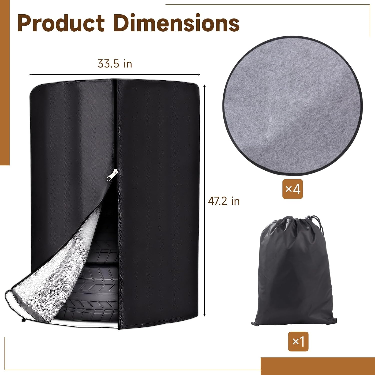420D Waterproof Tire Cover for Storage, Heavy Duty Tire Storage Bag Set with Felt Pads, Zippered Tire Bags for Indoor Outdoor Use, Tire Stack Cover for Seasonal Vehicle Storage