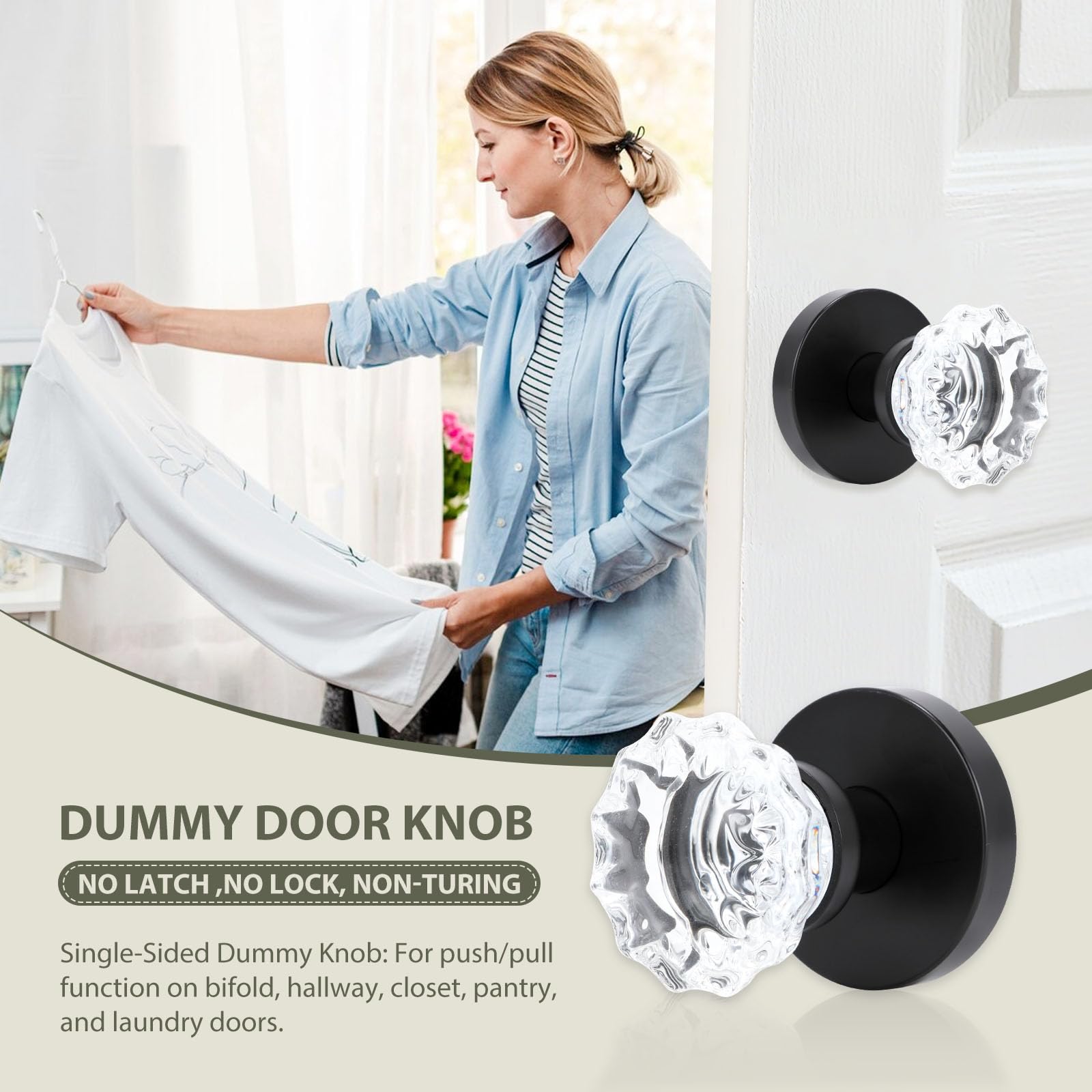 Black Crystal Door Knobs - 2 Pack Dummy Knobs -3