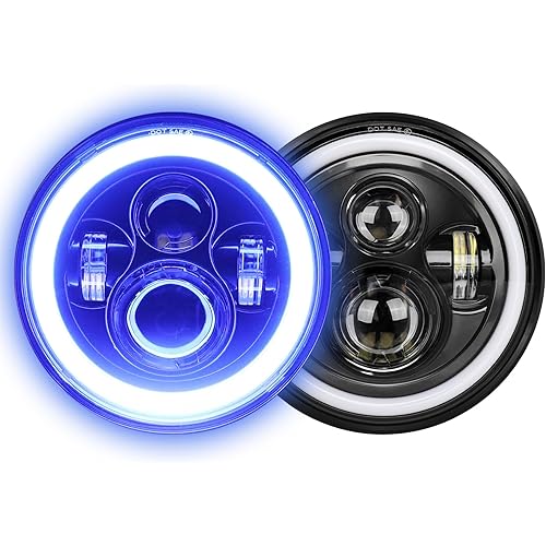 UNI-SHINE 7 inch led headlight, Round H6024 led Headlight Blue Halo headlight Running Amber Turn Signal Seal Beam 7" round headlights Compatible with Jeep Wrangler JK TJ CJ Compatible with Miata&Chevy
