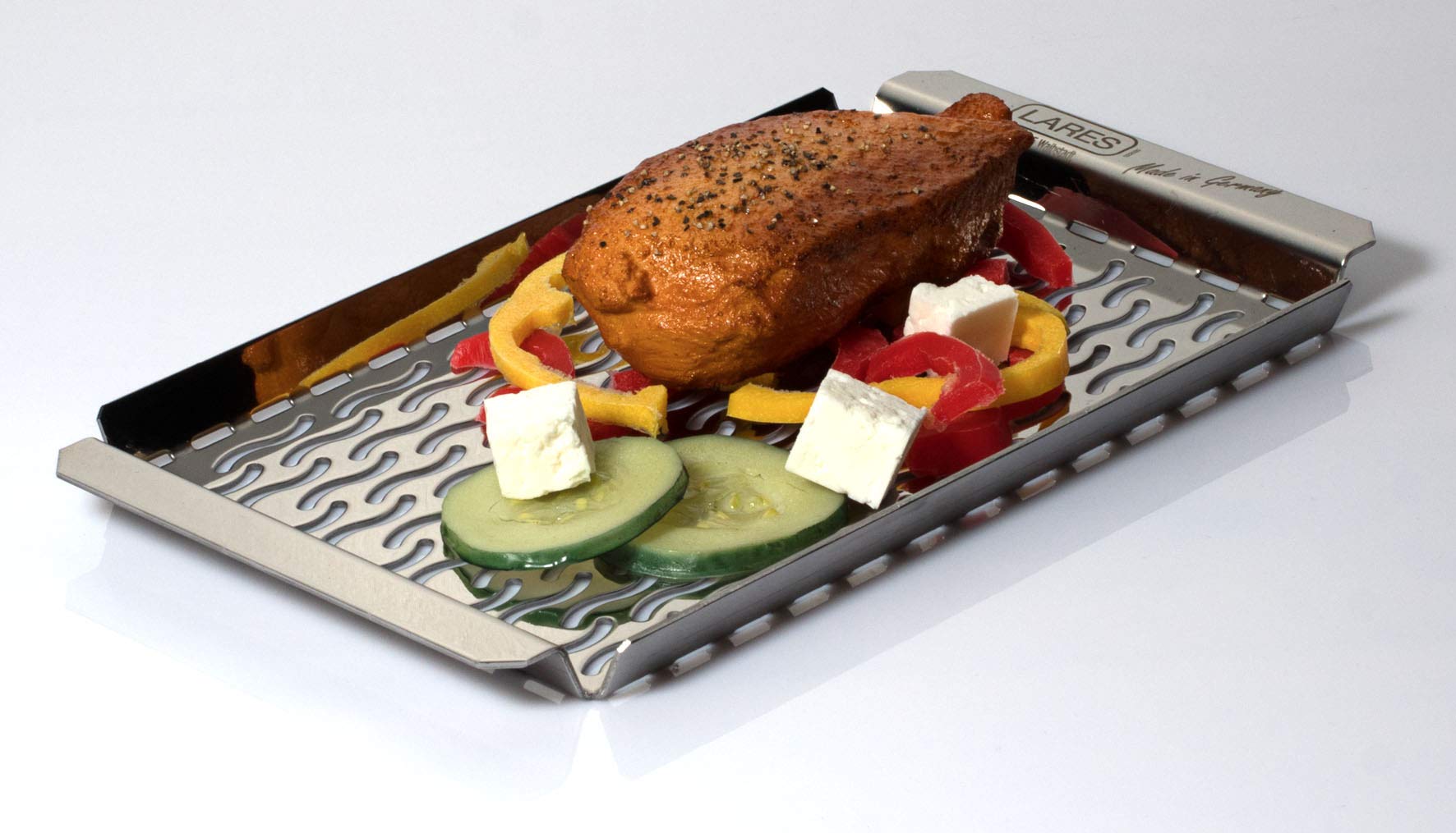 Lares Bandeja para barbacoa de acero inoxidable, 20 x 11 x 1 cm, con perforación, reutilizable e inoxidable, para parrilla de gas, parrilla eléctrica, parrilla de carbón, apta para lavavajillas