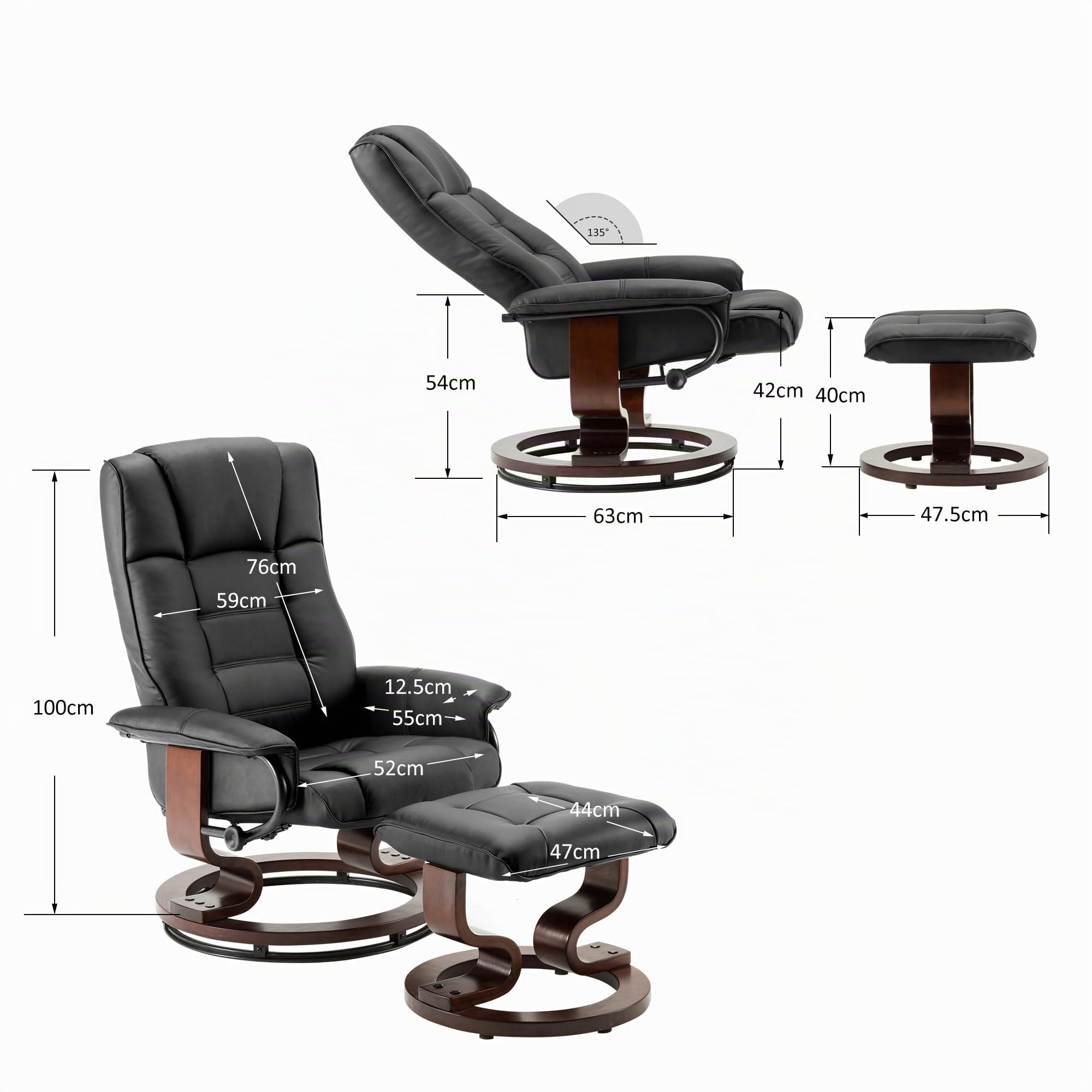 M MCombo sillón reclinable con Taburete, sillón TV Giratorio 360° con función reclinable, sillón TV Que soporta hasta 120 kg, sillón reclinable Moderno para salón, 9019
