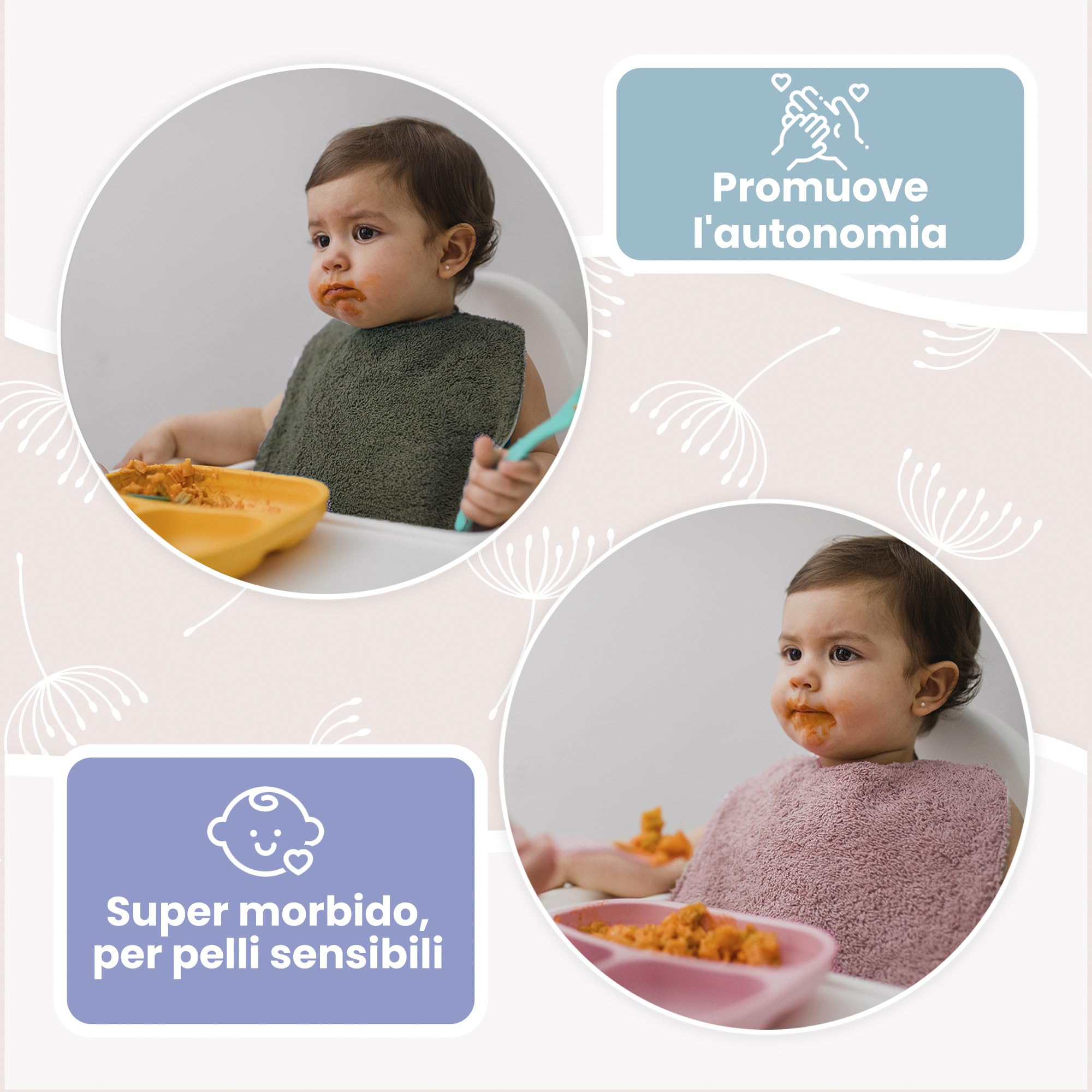 MIMUSELINA Bavaglini Asilo con Elastico Confezione da 5 - Bavaglini Impermeabili con Elastico in Spugna per Asilo e per Promuovere l’Autonomia - Bavaglini Grandi Lavabili con Interno Impermeabile