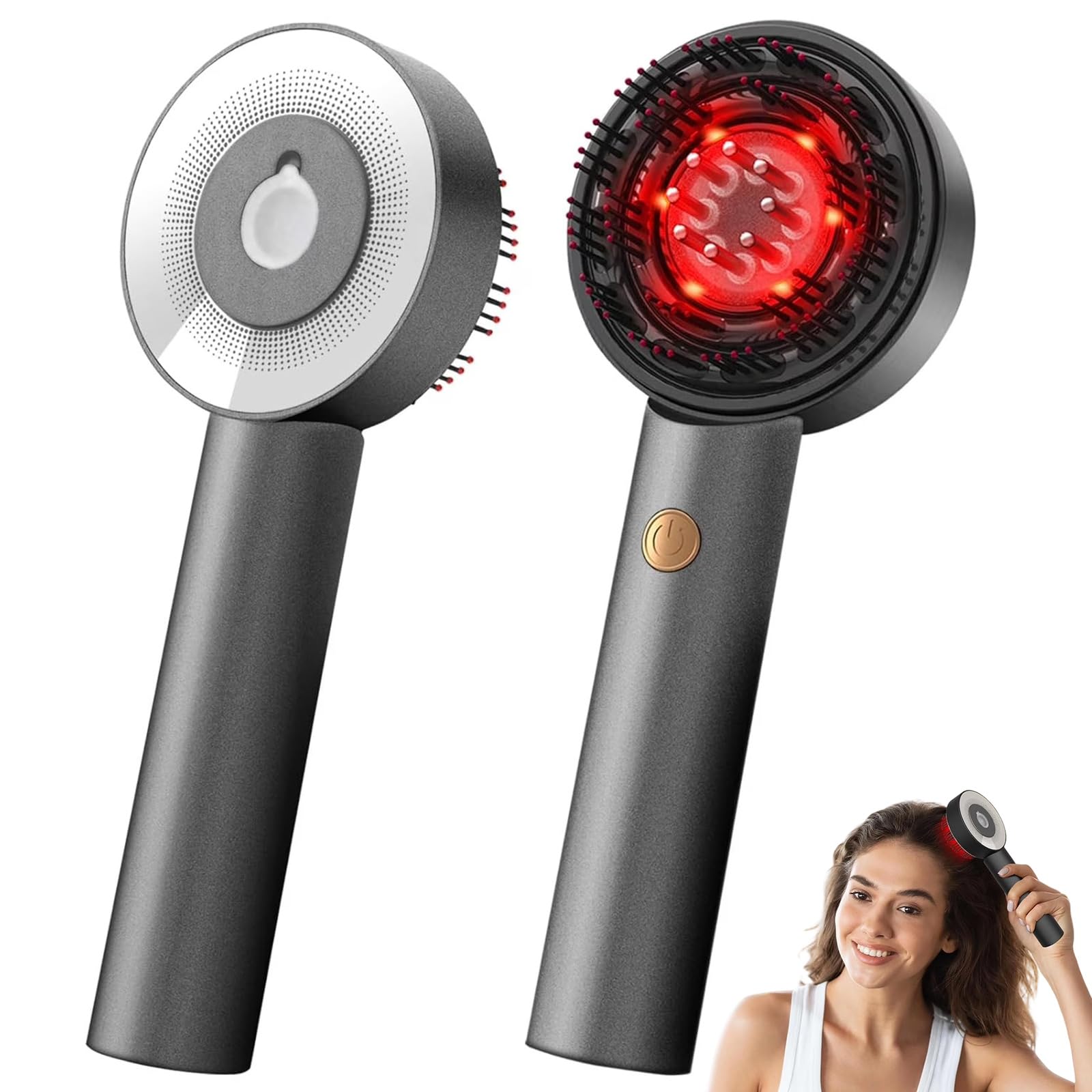3-in-1 Rotlicht Haarbürste Elektrisch Kopfmassagegerät - Kopfhaut Massagebürste Elektrisch+6ml Haaröl Applikator+Rotlichttherapie, Kopfhautmassage Applikator mit 3 Modi Rotlicht/Blaulicht/Mischlicht