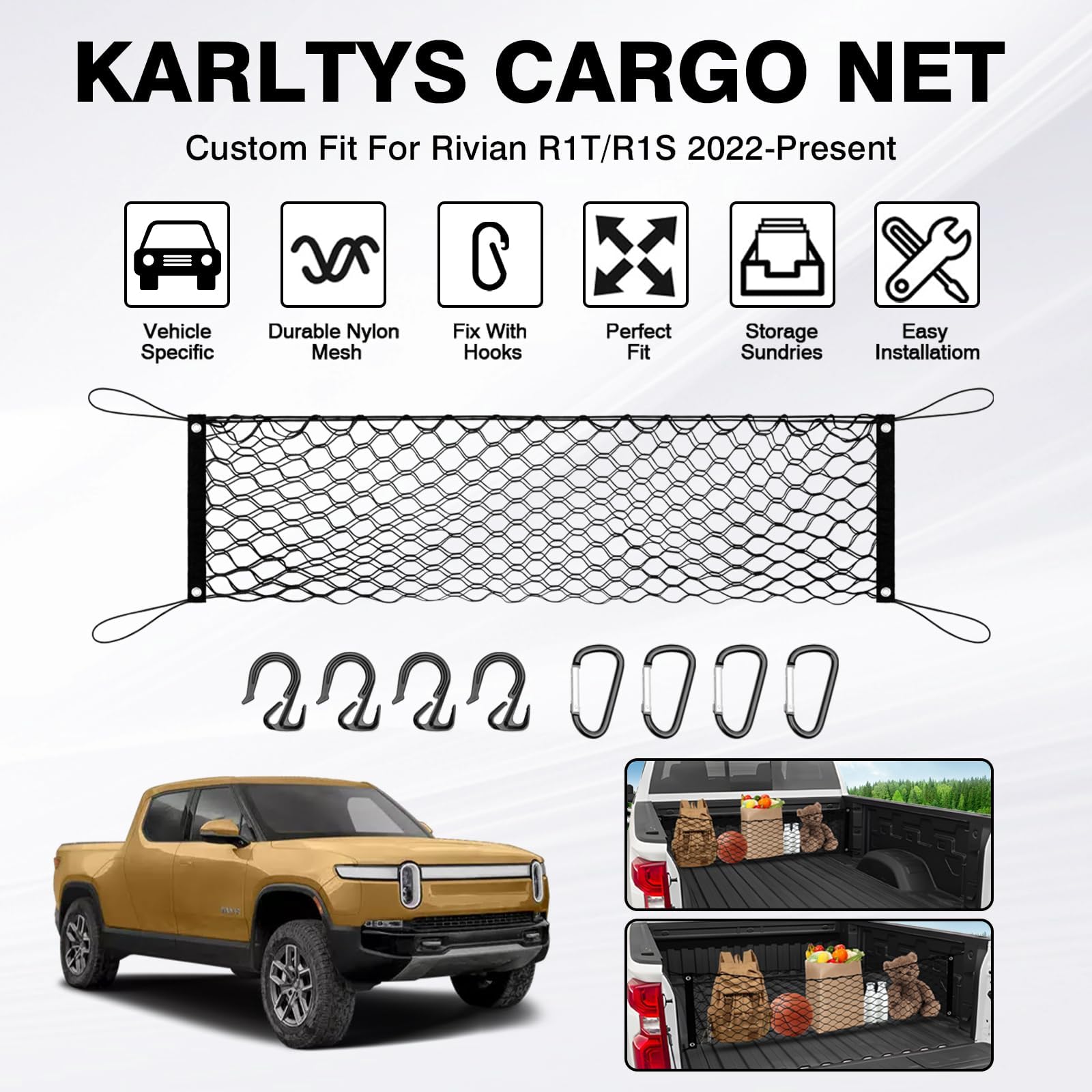 Cargo Net For Rivian R1t Snapklik.com : Karltys For Rivian R1T R1S Envelope Style Truck Bed ...