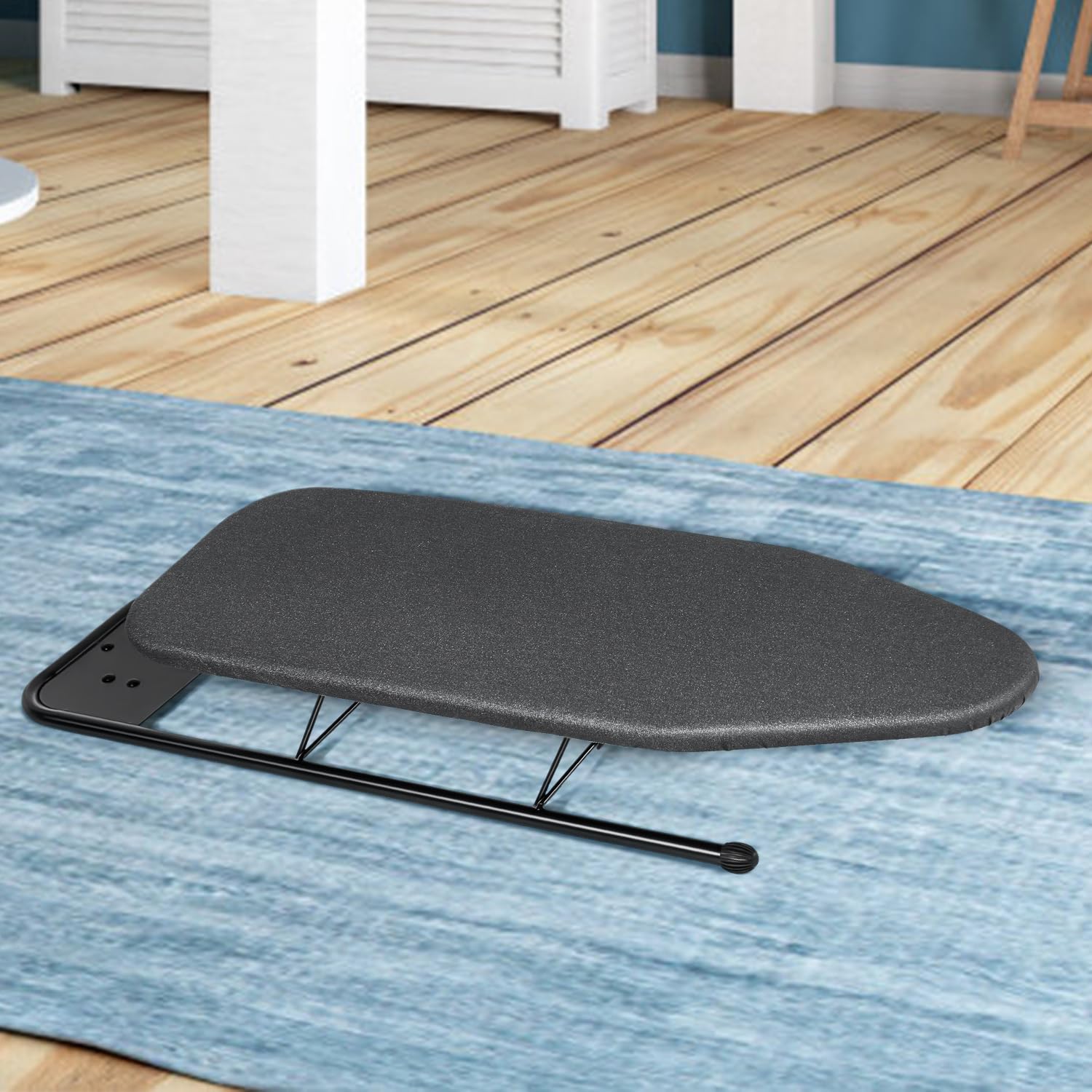 Duwee Asse da Stiro da Tavolo con Vassoio in Ferro, Piccolo Asse da Stiro, Rivestimento Resistente al Calore, Imbottitura in Feltro Extra Spesso, Gambe Pieghevoli, 30 x 81 cm, Nero