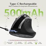 Acer Wireless Ergonomic Mouse, Rechargeable Vertical Mouse, 3 Adjustable DPI 1600/1200/1000, Ergo Mice, 2.4GHz Computer Mouse with 6 Buttons, 2.4GHz USB Receiver for Laptop, PC, Desktop