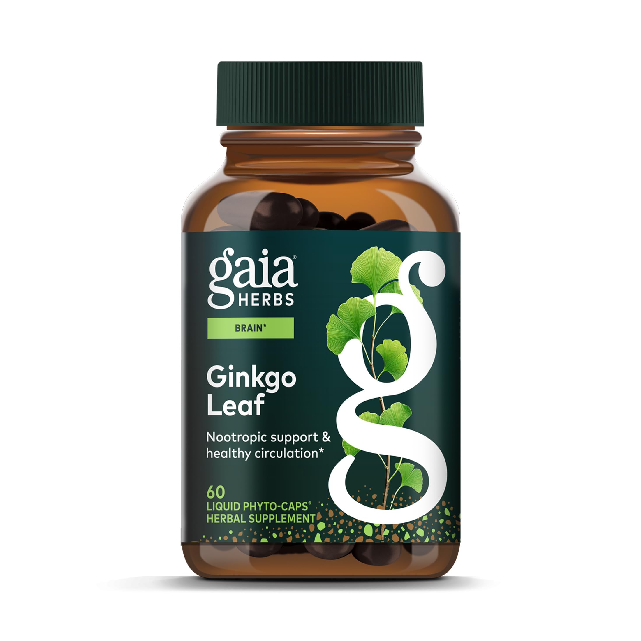 Gaia Herbs Ginkgo Leaf - Traditionally Used to Support Healthy Circulation & Brain Function* - Herbal Supplement - 60 Vegan Liquid Phyto-Caps (30 Servings)