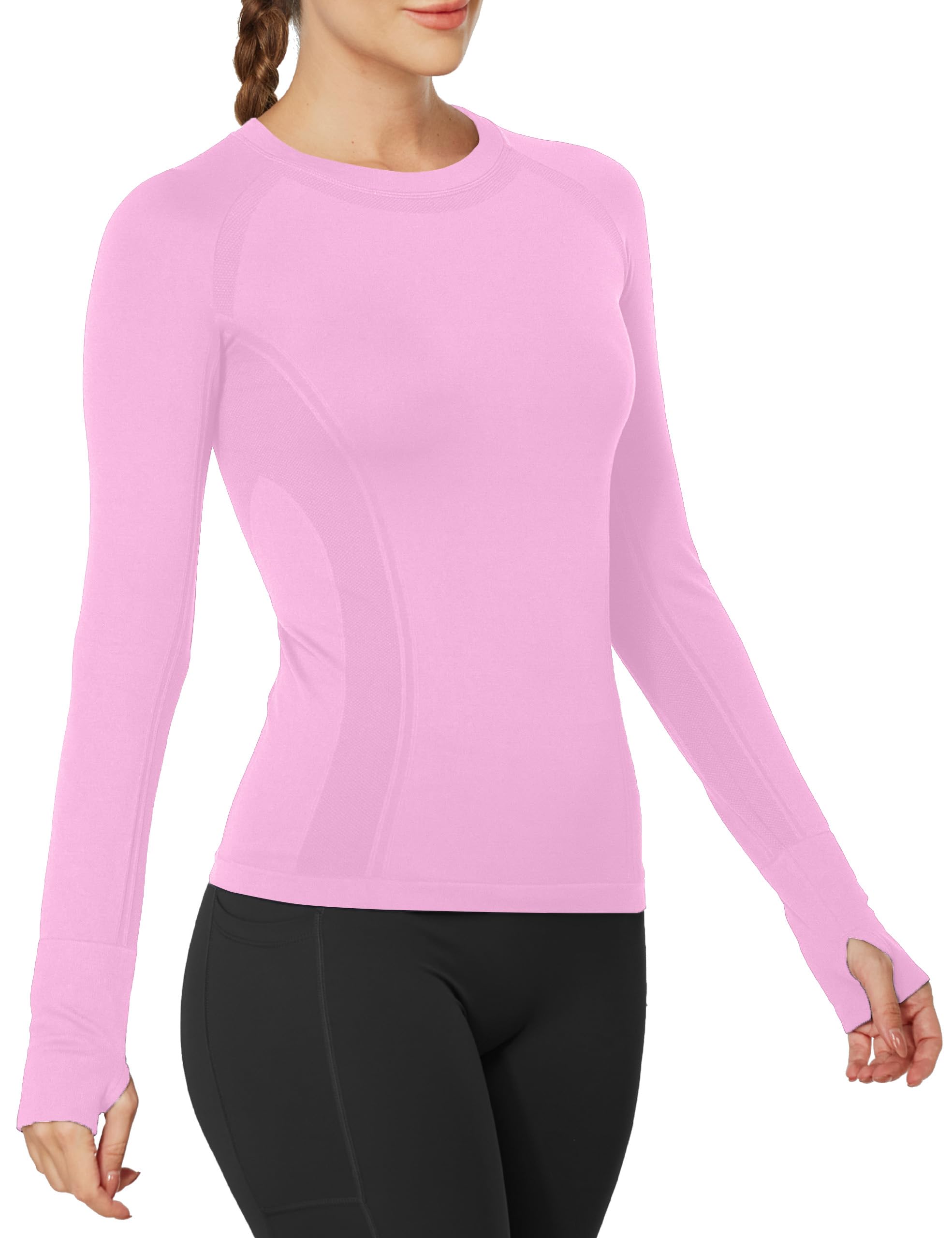 MathCat Workout Shirts for Women Long Sleeve, Workout Tops for Women, Quick Dry Gym Athletic Tops，Seamless Yoga Shirts