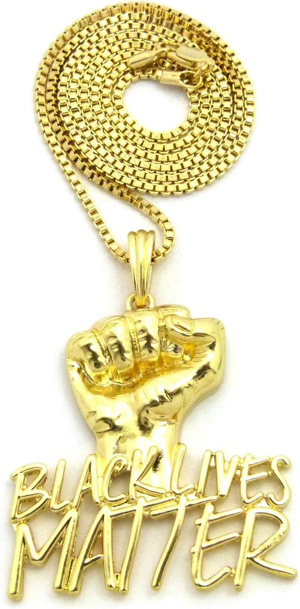 CBC Crown Black Lives Matter Fist Pendant in 24" Inches 2mm Box Chain or 3mm Cuban Chain