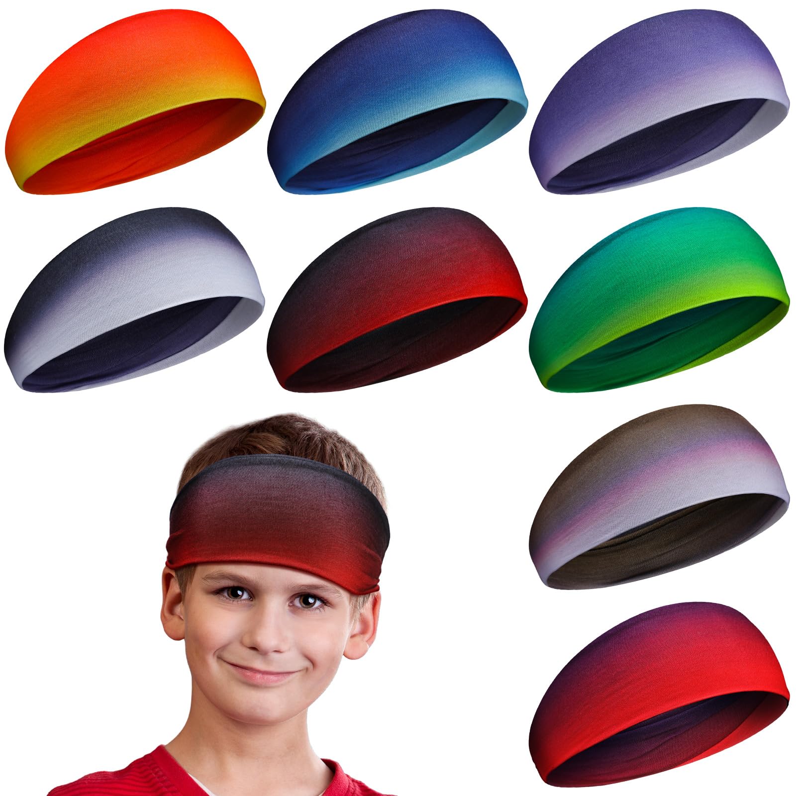 Haull 8 Pcs Kids Boys Athletic Headbands Elastic Sports