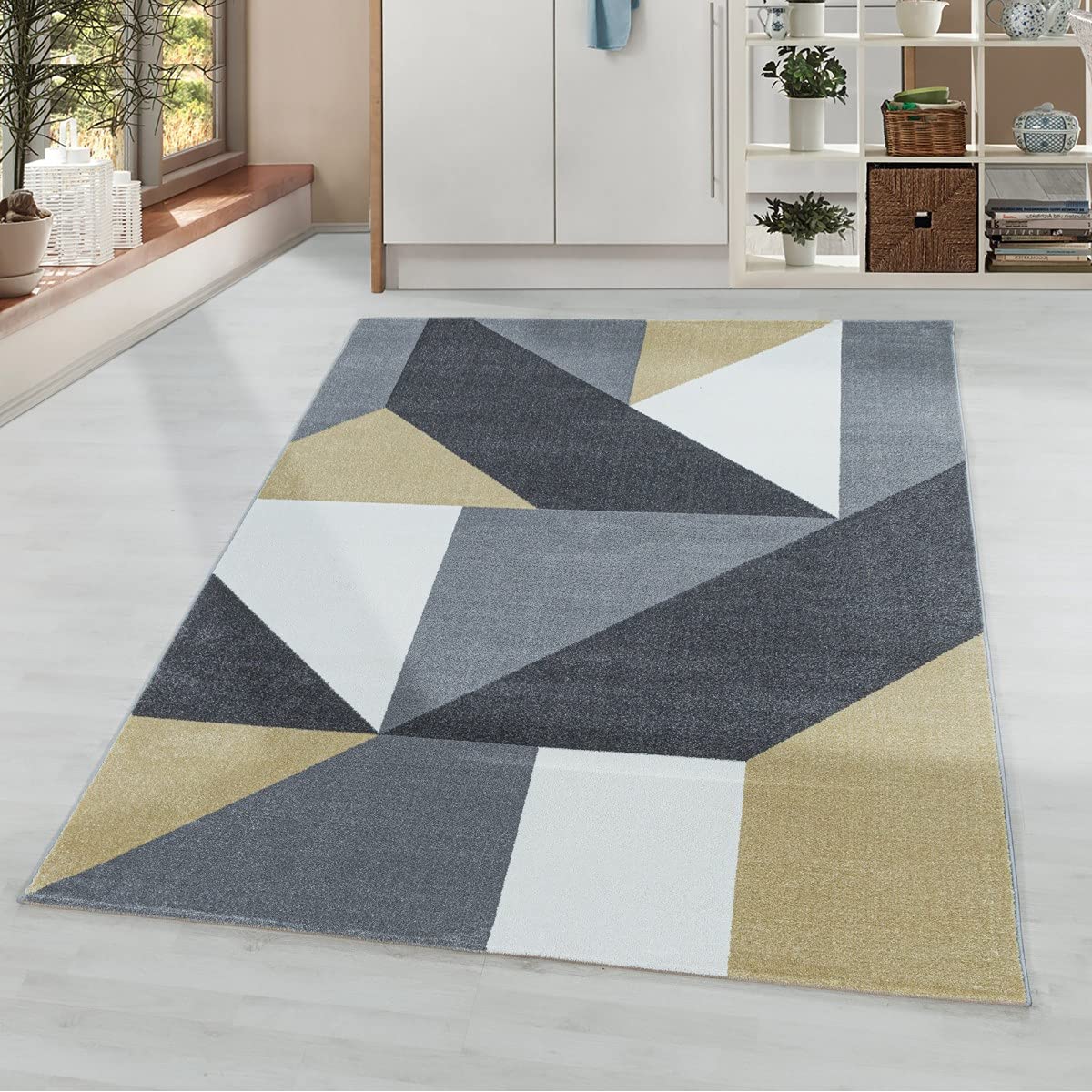 Tapis géométrique moderne doux jaune 80 x 150 cm tapis de salon court coloré