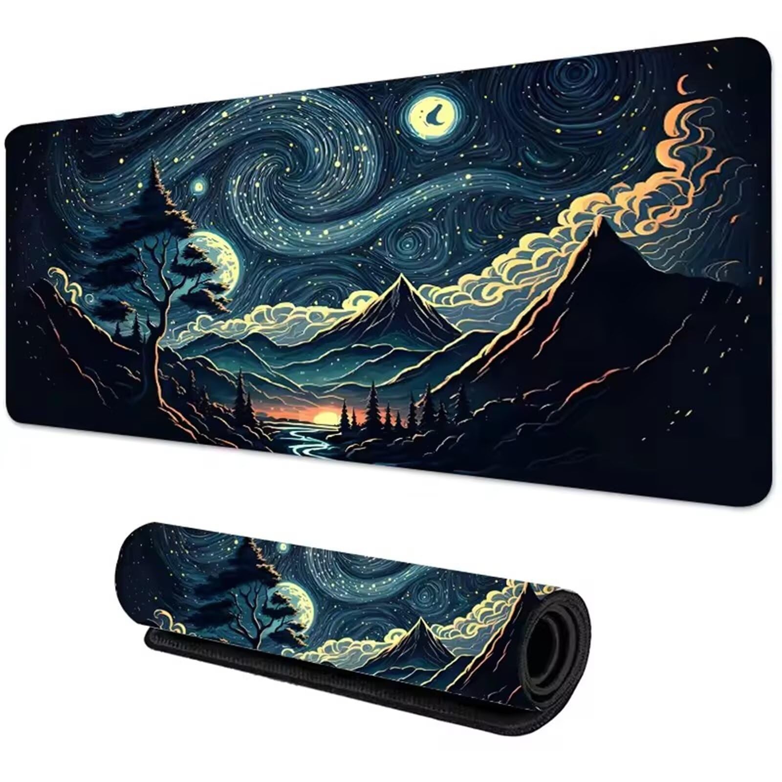 Alfombrilla Ratón Gaming XXL,1500x800x3mm Mouse Pad Gaming,Tapete Escritorio Grande con Bordes Cosidos y Base de Goma Antideslizante Mousepad para Jugadores,PC,Oficina,Hogar(Noche Abstracta)