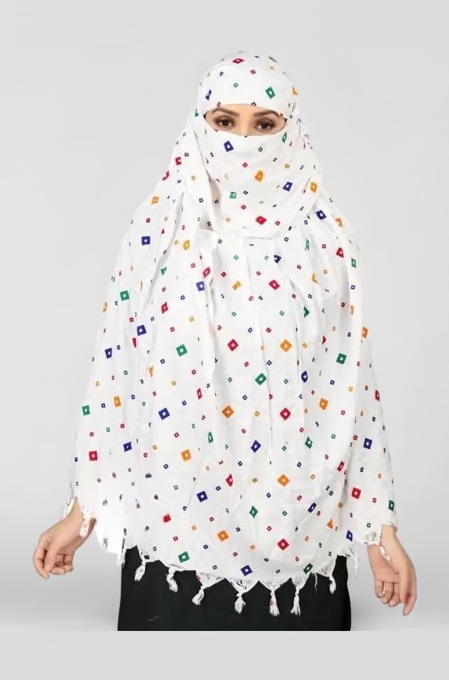 SIXSIGMA® Cotton Long Scarf Cum Mask scarves Usable for vehicle Driver | White Printed Design | Universal Size | For Girl & Women | Breathable Sun Protection Light Weight
