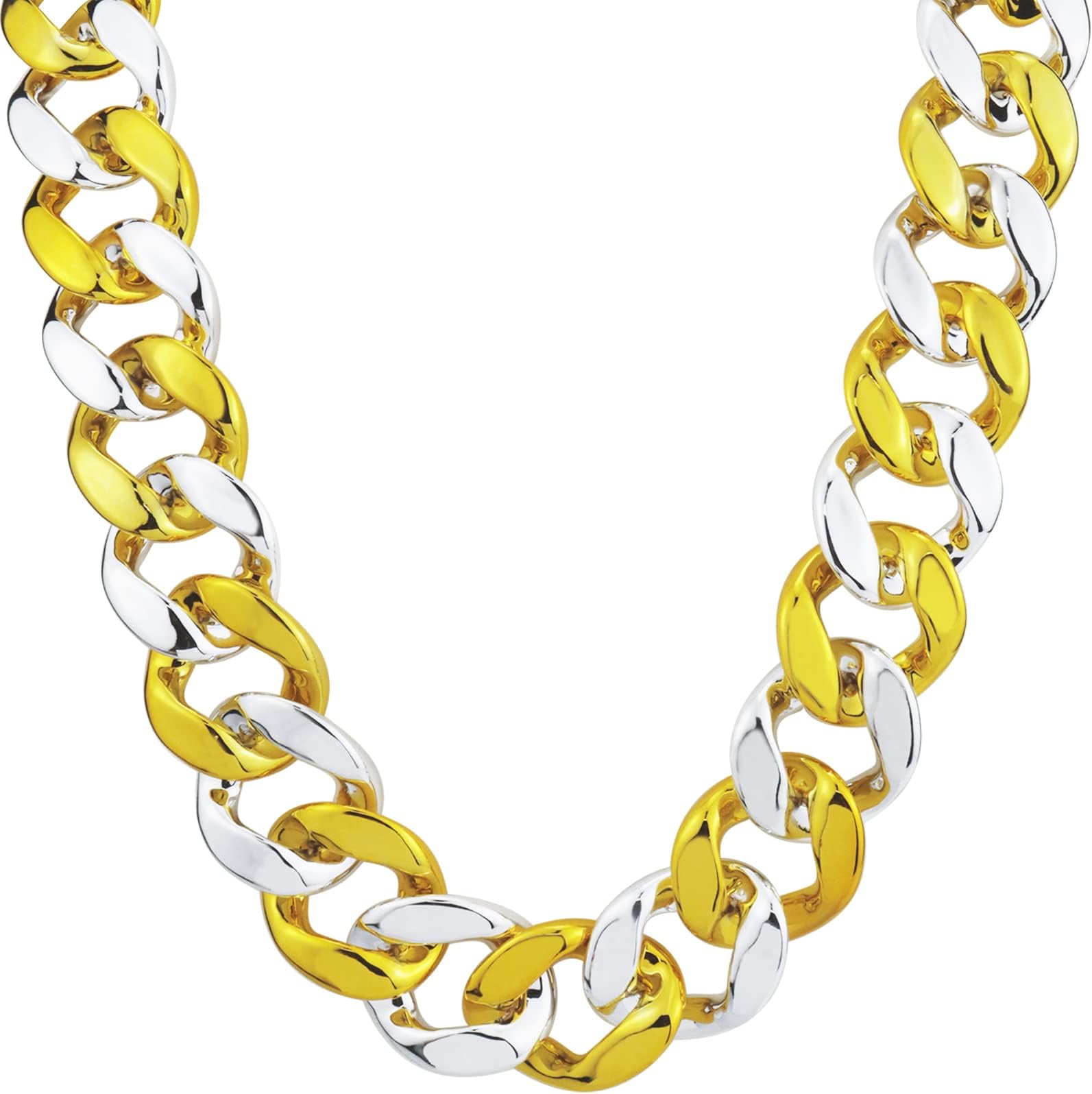 Ruiziyi Big Chunky Fake Gold Silver Chain Necklace, Hip Hop Rapper Plastic Jewelry 80s 90s Costume Accessory for Men Women