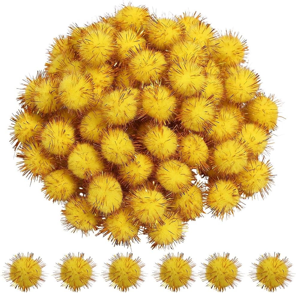 SUNNYCLUE 120Pcs 25mm Gold Glitter Pom Poms Glitter Pompoms Bulk Soft Round Fuzzy Pompom Ball Sparkle Tinsel Pompoms Balls for DIY Arts Crafts Projects Christmas Birthday Holiday Party Decoration