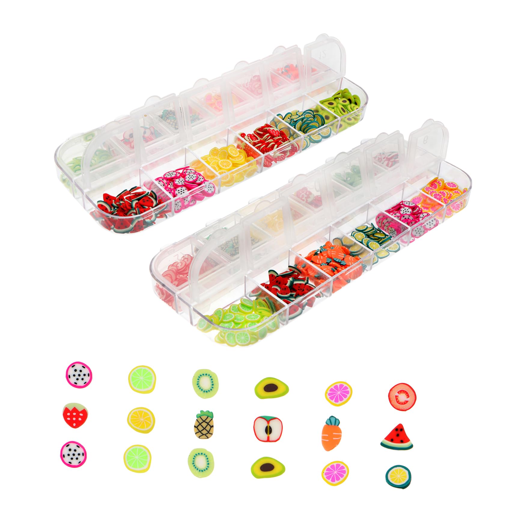 Mikinona Clay Soft Clay Strips 2 Boxes of 12 Grids for Nail Art Glitter and Fruit