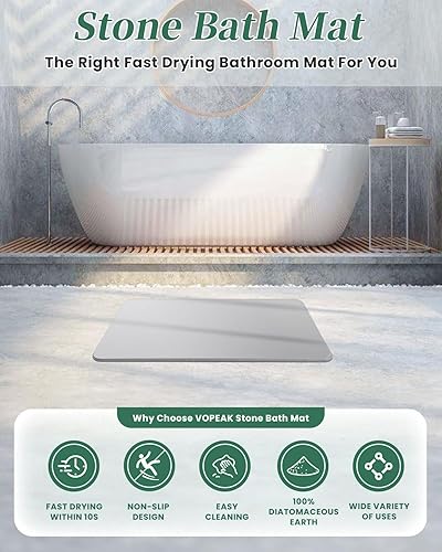 Miniatura 8 de VOPEAK Tapete de baño de piedra, tierra de diatomeas para baño con tapete antideslizante, tapete de baño de secado rápido, tapete de baño súper