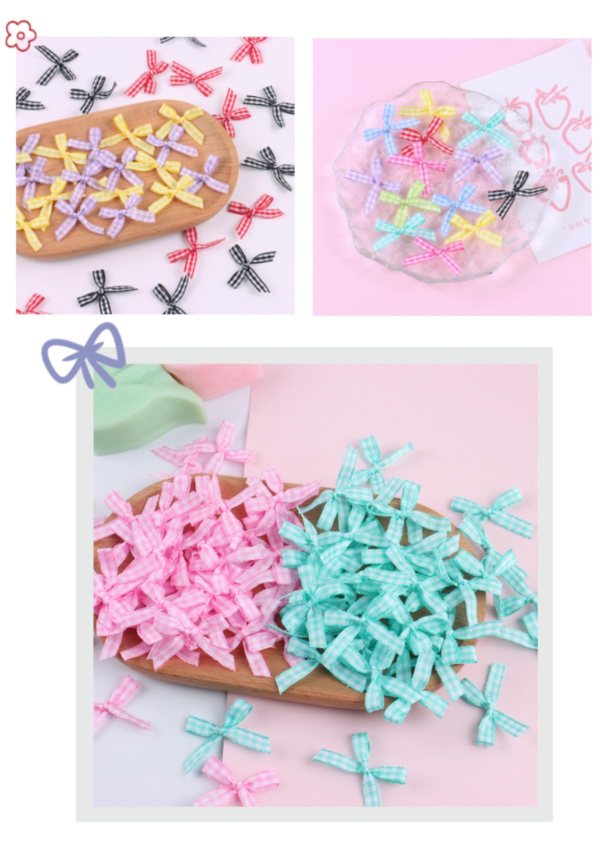 1000 Stück Mini Schleifen 3.5x4cm,Deko Schleifen Doppelseitige Kariertes Bogen,Geschenkschleife Band Bowtie,Gift Bows aus Polyester für Hochzeit Unterwäsche Socken Geschenk,Braun kariert