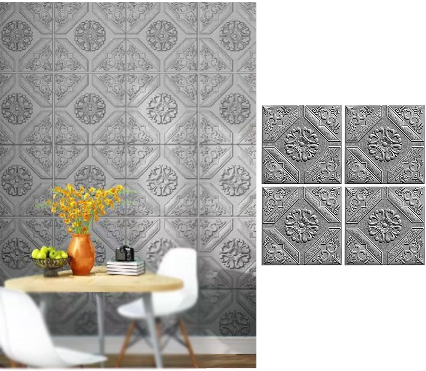 HAILM 10Pcs Foam Wall Panels, Peel and Stick 3D Wallpaper Wall Stickers, Waterproof Ceiling Tiles Self Adhesive, 0.3cm Thick for Home DIY Decoration - 35X35cm,Gray