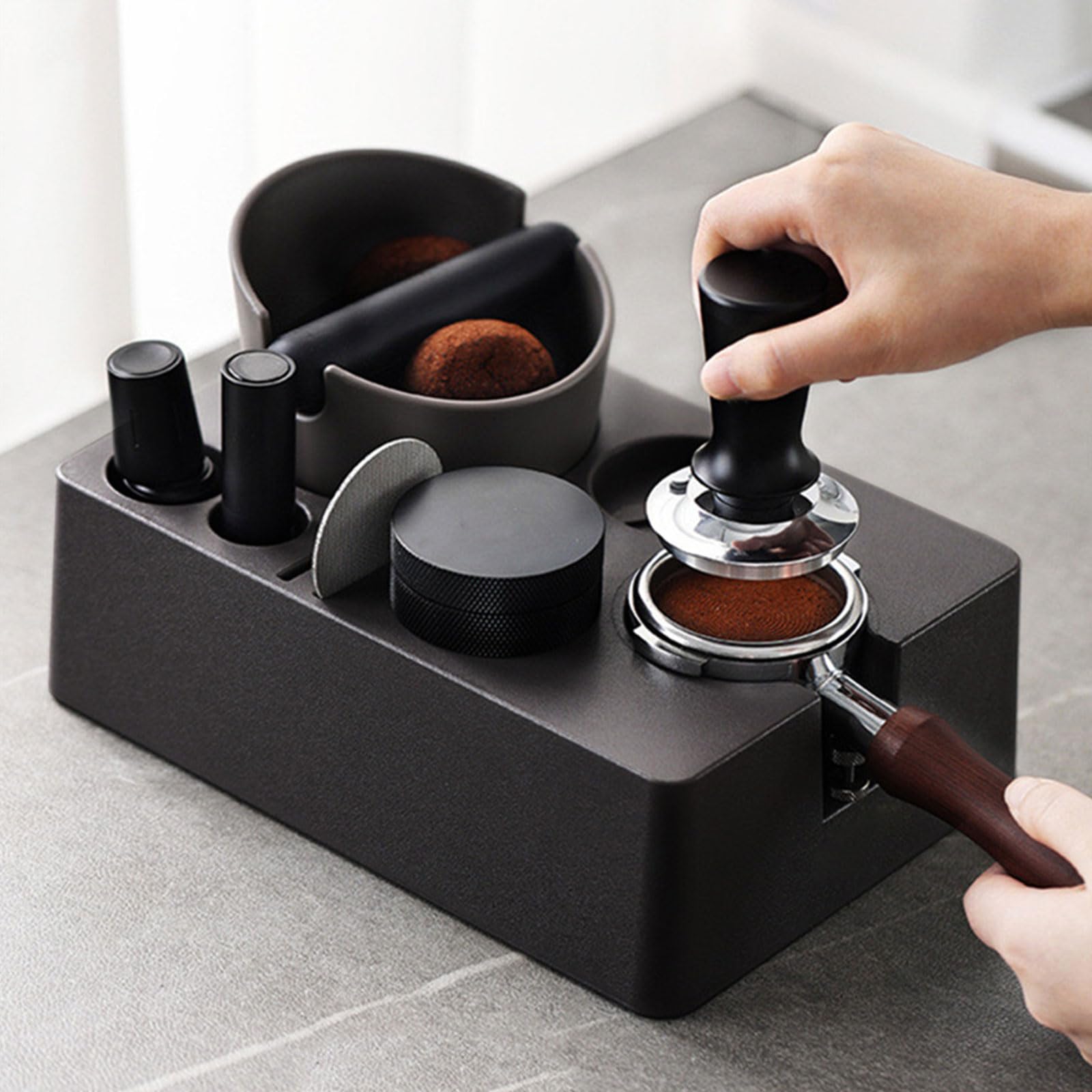 Multifunktionale Tamper Station, praktische Tamper Station, Kunststoff Tamper Kaffeewerkzeug, geeignet für Verschiedene Einstellungen, Kaffeezubehör