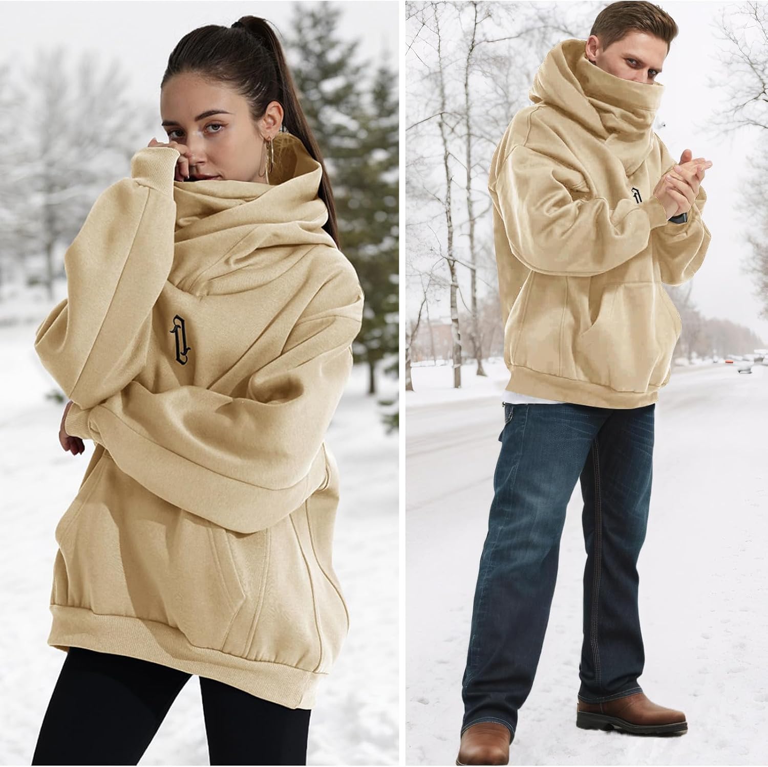 Womens Fleece Hoodie with Scarf Soft Cotton Oversized Pullover Casual Hooded Sweatshirts Fall Winter Clothes - Image 4